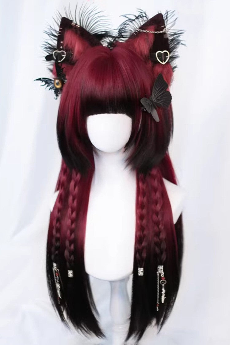 Long Wavy Lolita Wig - Burgundy/black Ombre, Black, Sweet Style, Gothic Style - additional product view 4