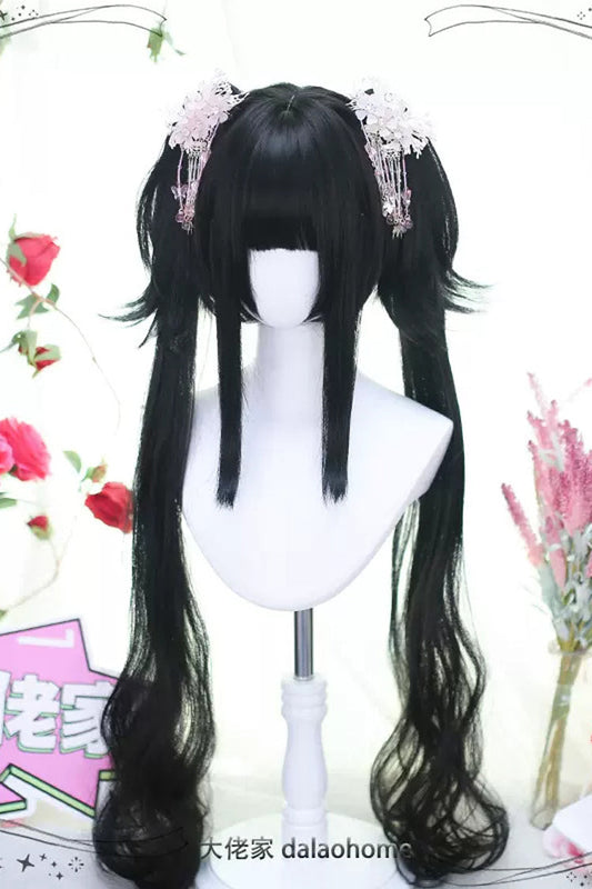 Long Wavy Lolita Wig - Detachable Ponytail, Black, Detachable Detail, Sweet Style - additional product view 2