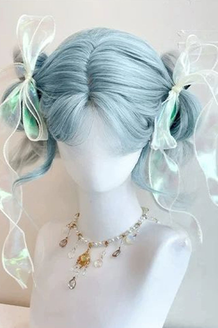 Long Wavy Lolita Wig - Glacier Blue Ombre Curtain Bangs, Blue, Sweet Style - additional product view 4