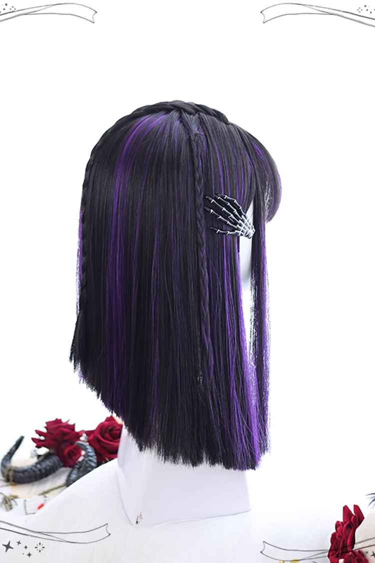 Long Wavy Lolita Wig - Highlights Air Bangs Medium, Purple, Gothic Style - additional product view 5