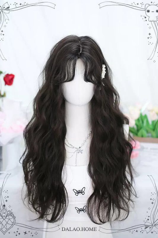 Long Wavy Lolita Wig - Secondary Tousled Small Waves, 2 Colors, Sweet Style - One-Size Brown option
