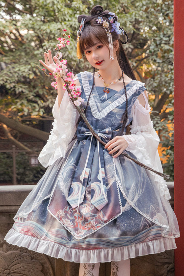 One-Piece Lolita Dress - Chinese Style Hime Sleeves, 2 Colors, Chinese-Inspired Style - S blue / M blue / L blue option