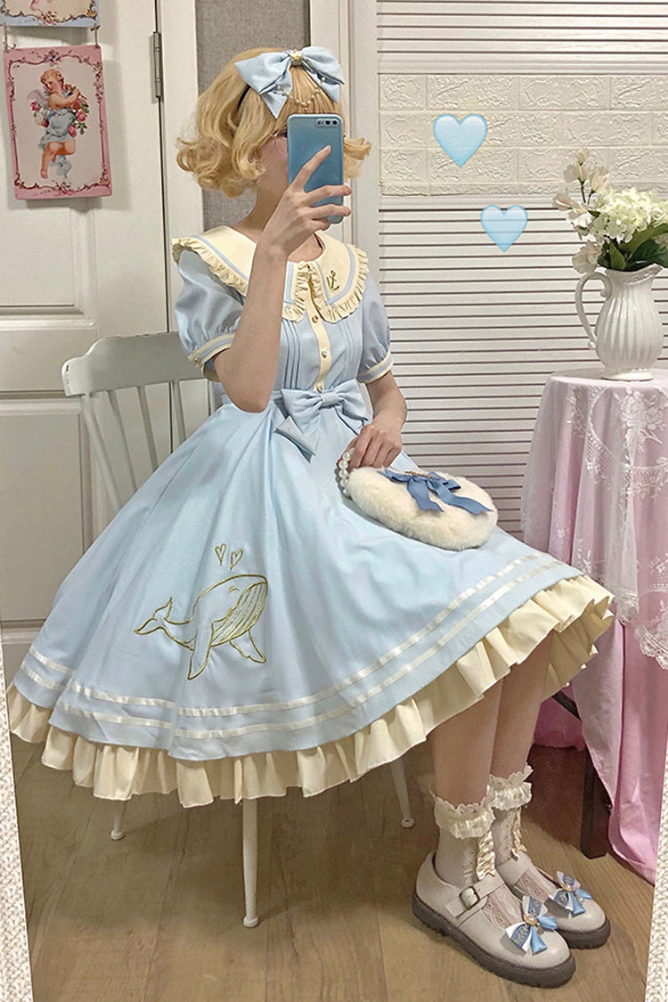 One-Piece Lolita Dress - Little Sea Whale Navy Sailor, 3 Colors, Bow Detail, Sweet Style - additional product view 11