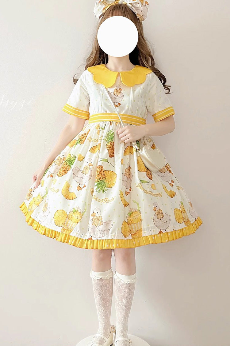 One-Piece Lolita Dress - White/yellow, 2 Colors, Printed, Sweet Style, Bow Detail - additional product view 6