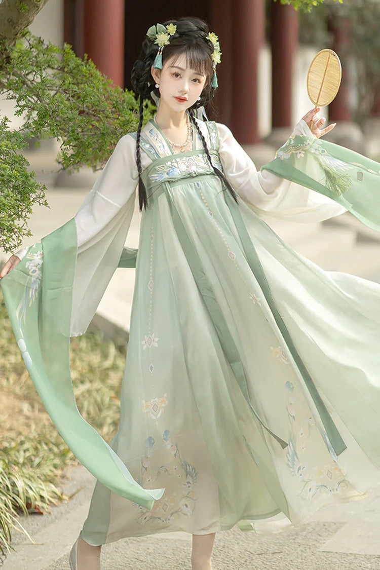 Ouji Fashion Set - Trumpet Sleeves High Waisted, Green, High Waist, Chinese-Inspired Style - additional product view 3