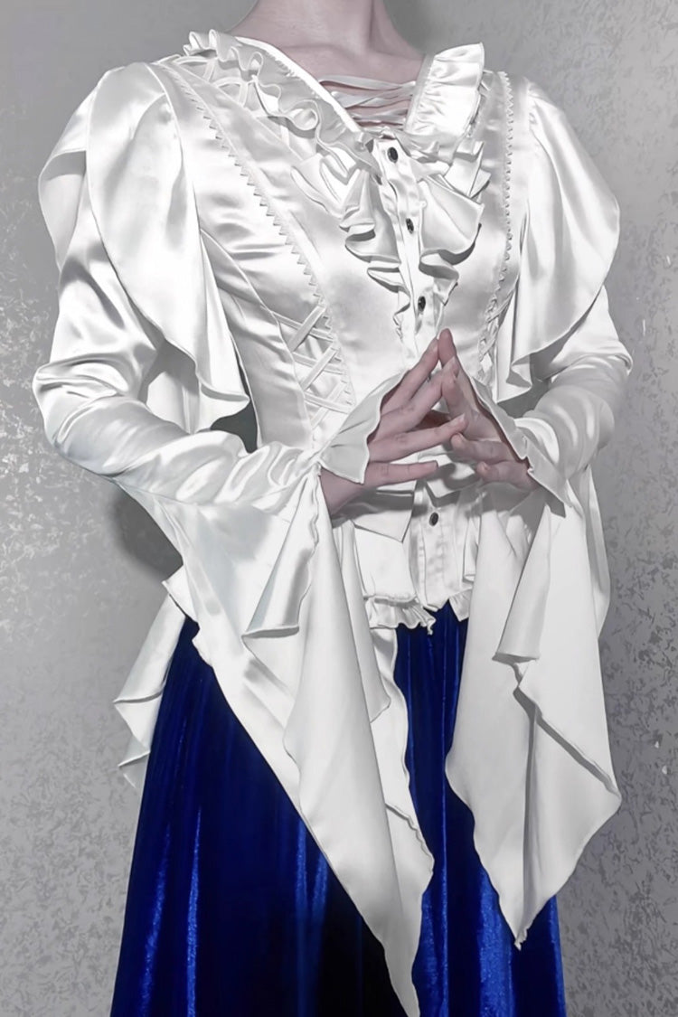 Ouji Lolita Blouse - Echoes Of The Deep Sea, 4 Colors, Gothic Style, Bow Detail, Lace Trim - additional product view 15