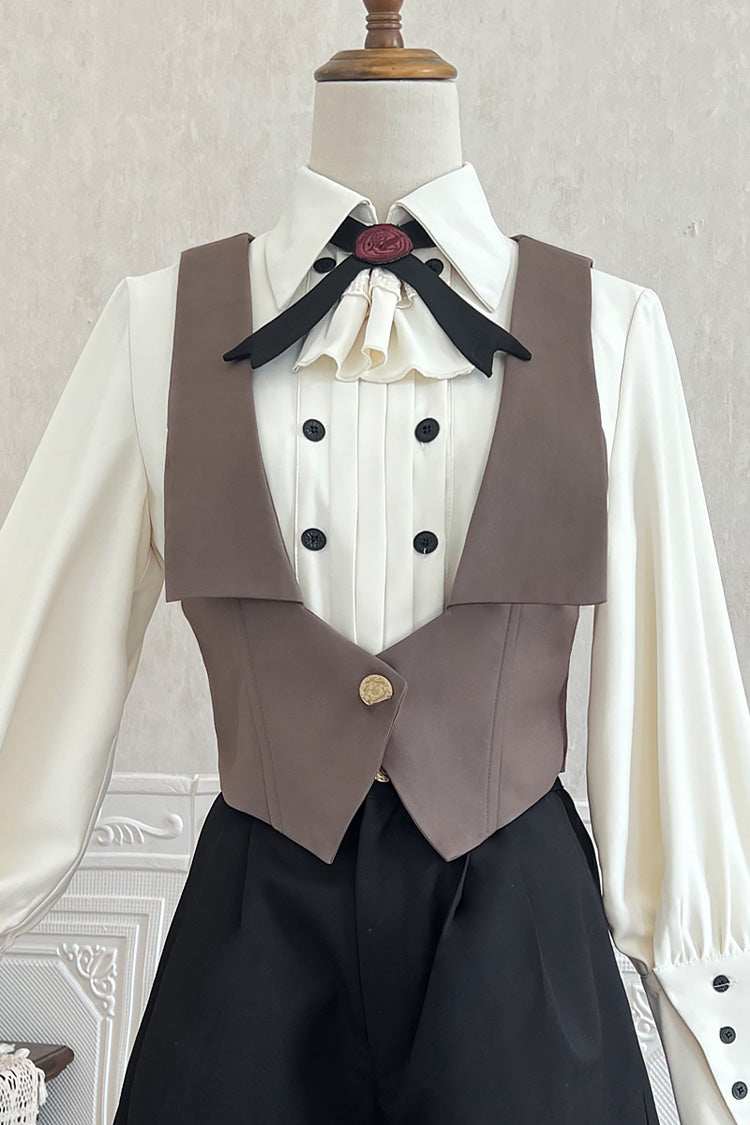 Ouji Lolita Blouse - Little Detective, White, Bow Detail, Long Sleeves - additional product view 7