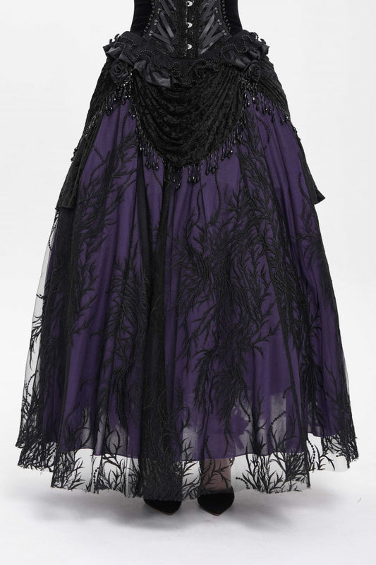 Ruffled Lolita Skirt - Black/purple Floral, 2 Colors, Long Length, Women's Style - additional product view 2