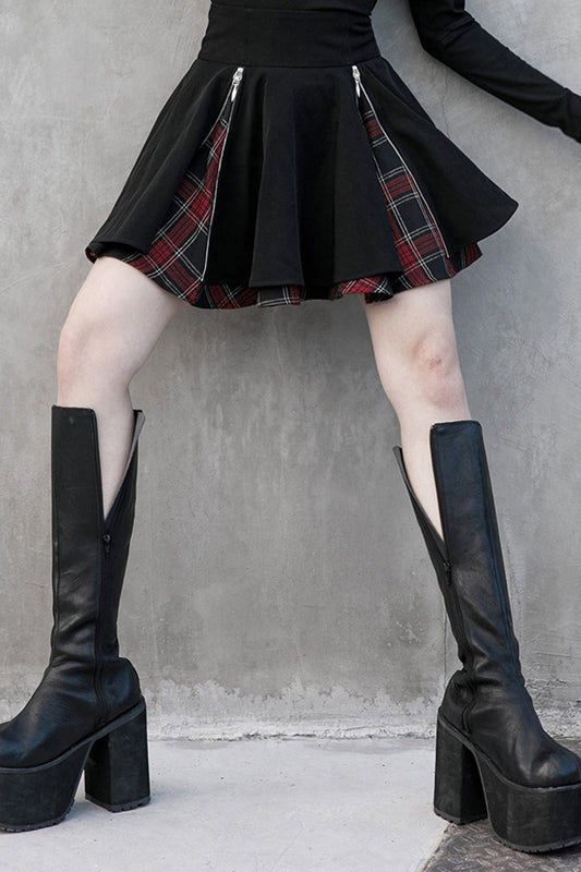 Ruffled Lolita Skirt - Black/red Splice Plaid Metal, 2 Colors, Pleated, Plaid - additional product view 2