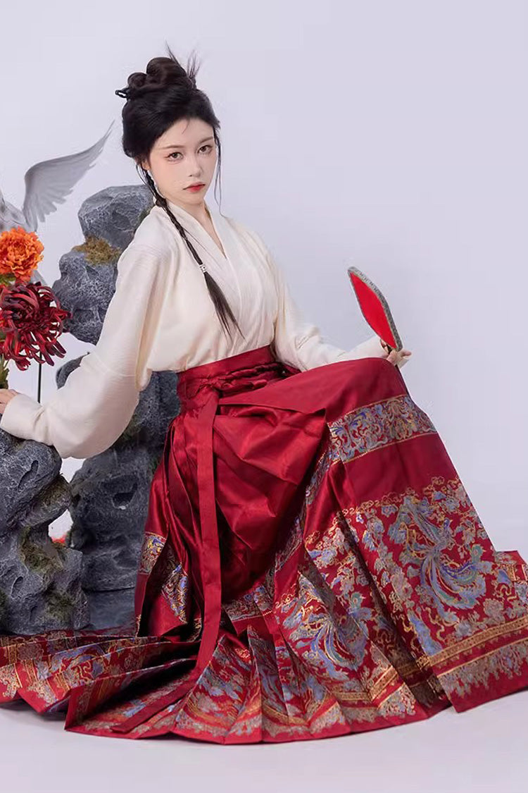 Ruffled Lolita Skirt - Chinese Style Print High Waisted, Red, High Waist, Women's Style - additional product view 6
