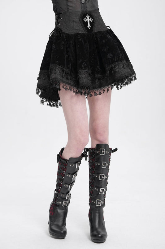 Ruffled Lolita Skirt - Cross Tassel Print, Black, Women's Style, Cross Detail - additional product view 2