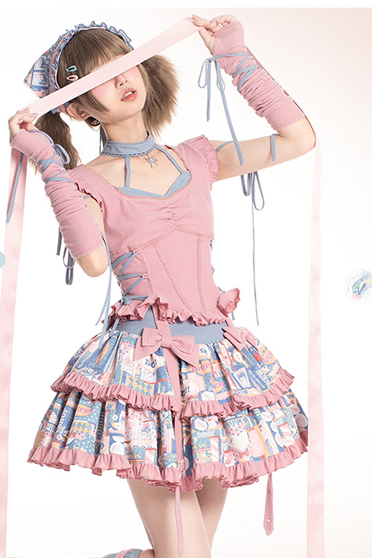 Ruffled Lolita Skirt - Double-layered Pop Advertising, Pink, Sweet Style, Bow Detail - additional product view 9