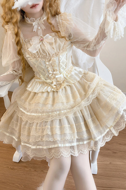 Ruffled Lolita Skirt - Girl Love, Apricot, Sweet Style, Ballet-Inspired Style, Bow Detail - additional product view 2