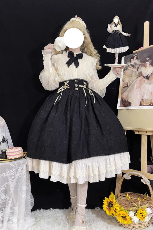 Ruffled Lolita Skirt - Heart Of Rose, Black, High Waist, Ruffled, Embroidered - additional product view 2