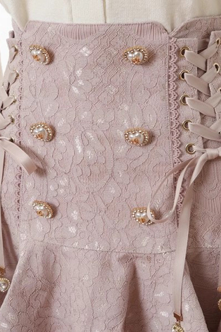 Ruffled Lolita Skirt - Japanese, Pink, Double-Breasted, Bow Detail, Lace Trim - additional product view 4