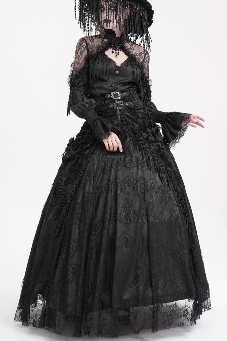 Ruffled Lolita Skirt - Print, Black, Long Length, Buckle Detail, Women's Style - additional product view 9