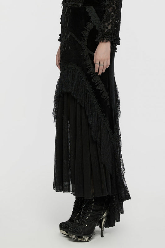 Ruffled Lolita Skirt - Ruffle Stitching Lace Fishtailed, Black, Women's Style, Lace Trim - additional product view 2