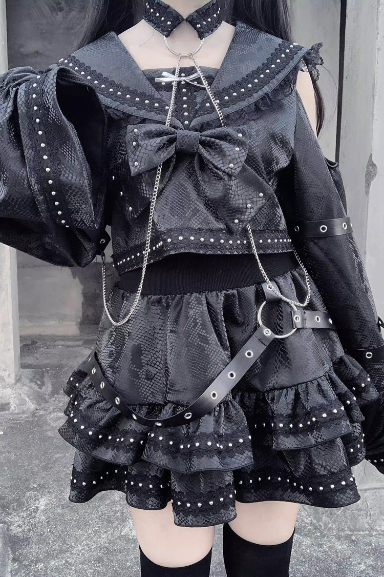 Ruffled Lolita Skirt - Serpent Devour, Black, Bow Detail, Ruffled, Printed - additional product view 11