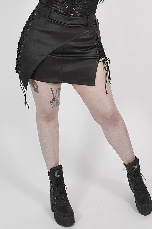Ruffled Lolita Skirt - Side Metal Clasp Lace-up, Black, High-Low Hem, Plus Size - additional product view 2