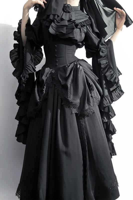 Ruffled Lolita Skirt - Sleepwalking, Black, Plus Size, Gothic Style, Lace Trim - additional product view 2