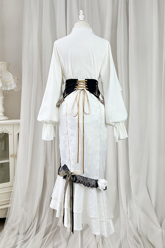 Ruffled Lolita Skirt - Star Gate, White, Long Length, Short Length, Bow Detail - additional product view 2