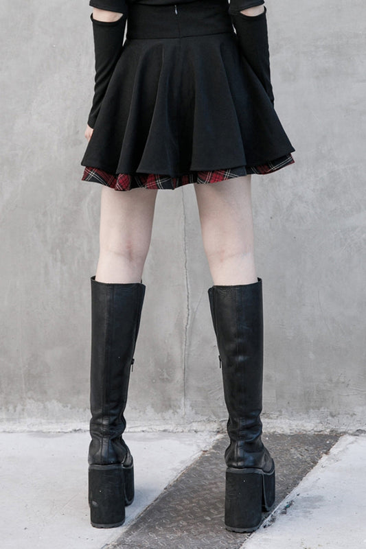 Ruffled Lolita Skirt - Stitching Red Plaid, 2 Colors, Pleated, Plaid, Women's Style - additional product view 2