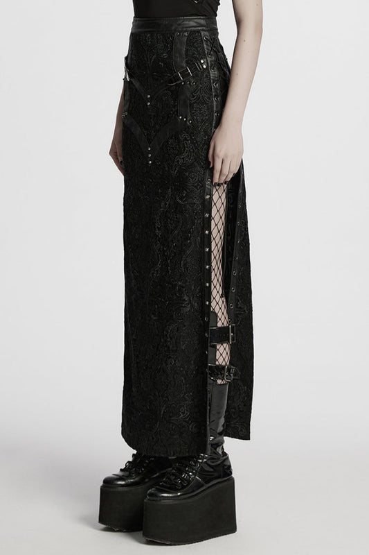 Ruffled Lolita Skirt - Studded Embossed, Black, Women's Style, Lace Trim, Embroidered - additional product view 2