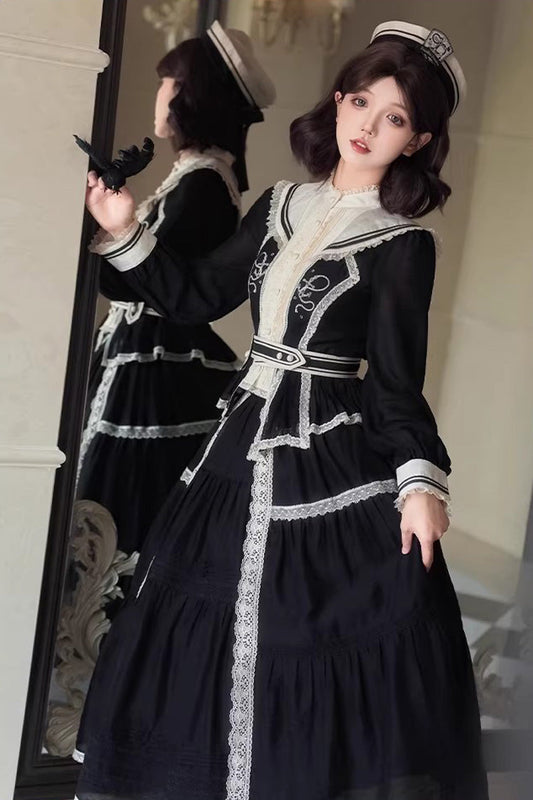 Ruffled Lolita Skirt - The Port Beyond Coordinates, Black, Classic Style, Lace Trim - additional product view 2