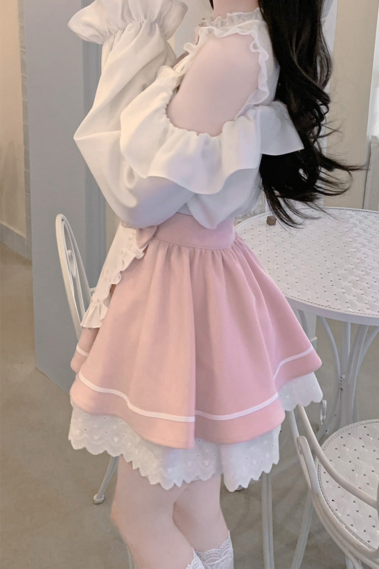 Ruffled Lolita Skirt - White/pink Off Shoulder, 2 Colors, Ruffled, Long Sleeves - additional product view 9