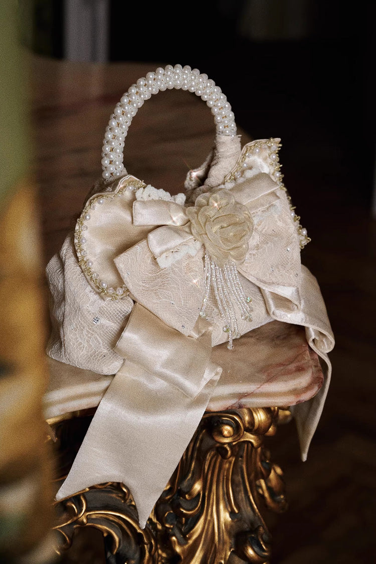 Sweet Lolita Bag - Champagne Satin Gilded 3d, Champagne, Bow Detail, Lace Trim - additional product view 5