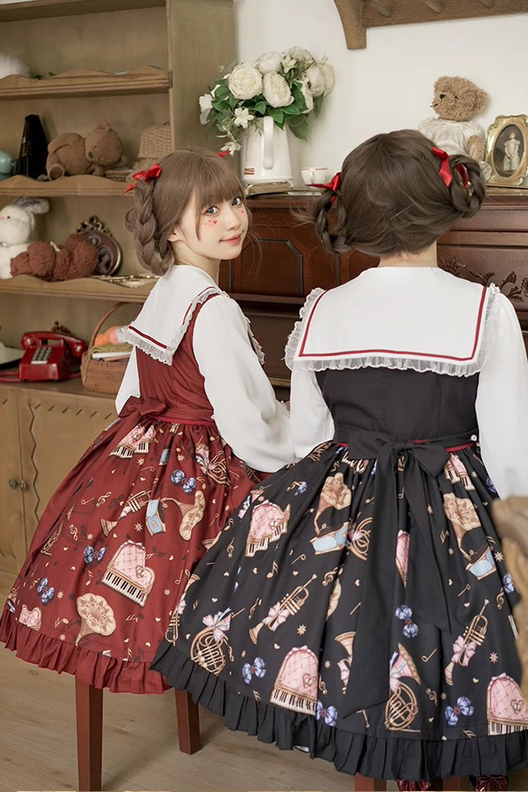 Sweet Lolita Dress - Bear Band, 3 Colors, Long Sleeves, Bow Detail, Lace Trim - additional product view 7