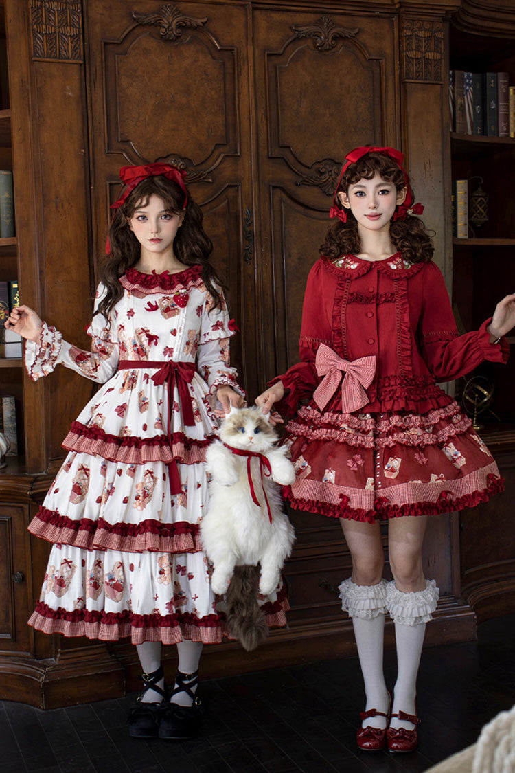 Sweet Lolita Dress - Bell Strawberry Farm, 2 Colors, Printed, Layered, Long Sleeves - additional product view 14