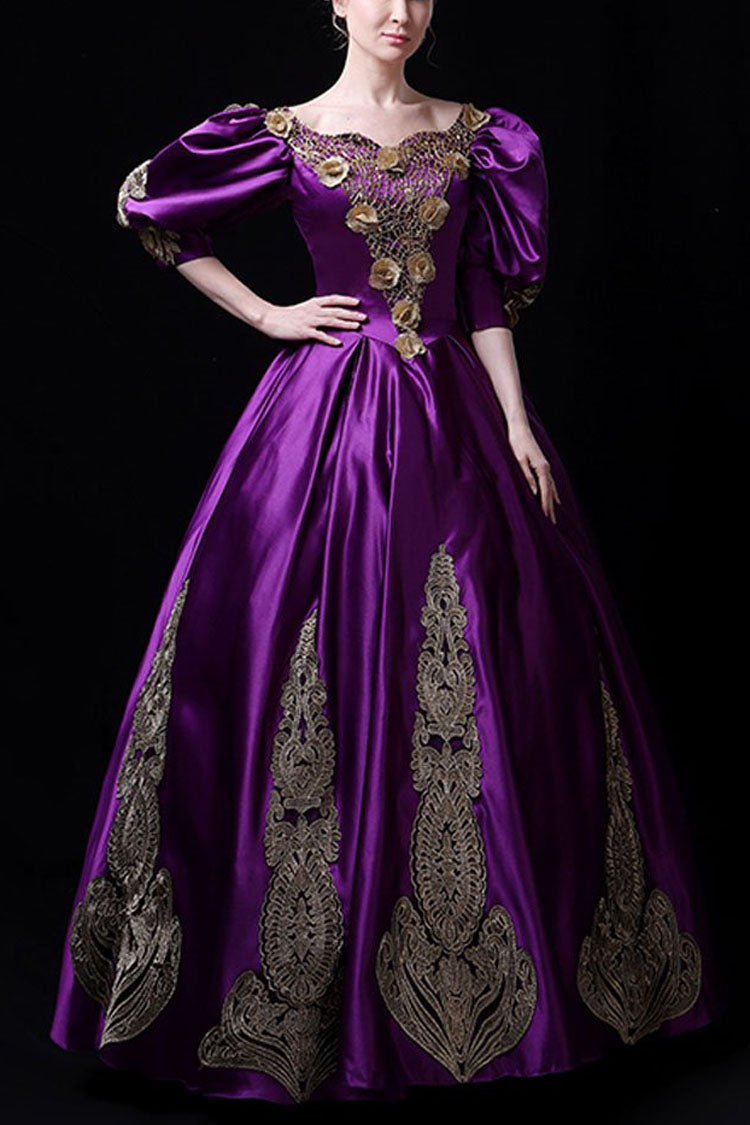 Sweet Lolita Dress - Boat Neck Half Sleeves High, Gold, High Waist, Victorian Style - S Purple / M Purple / L Purple option