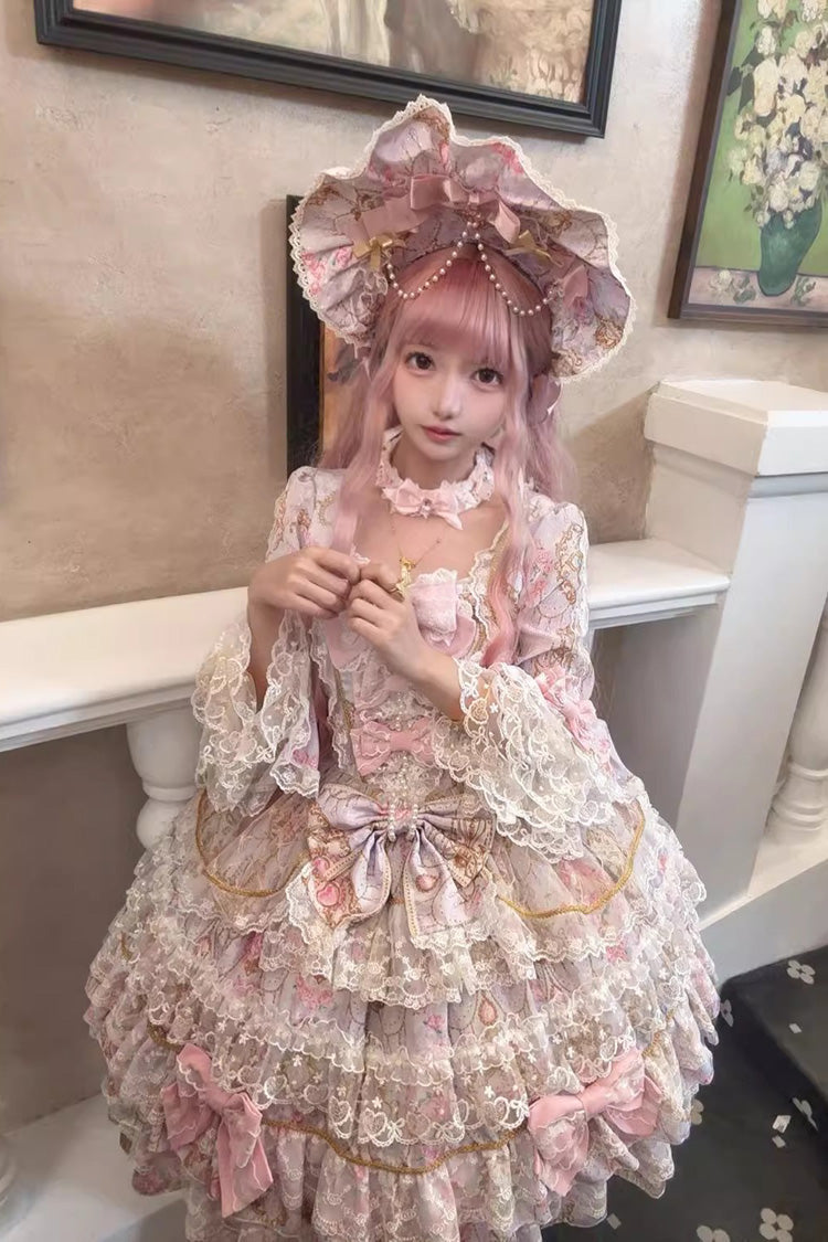 Sweet Lolita Dress - Candlelight Elegance, Purple, Layered, Long Sleeves, Bow Detail - additional product view 12