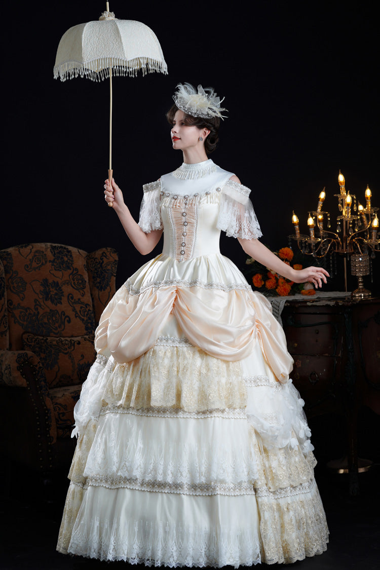Sweet Lolita Dress - Champagne Stand Collar, Champagne, Stand Collar, Victorian Style - additional product view 8
