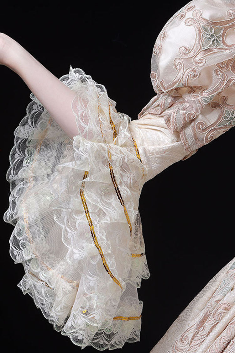 Sweet Lolita Dress - Champagne Trumpet Sleeves, Champagne, High Waist, Lace Trim, Printed - additional product view 5