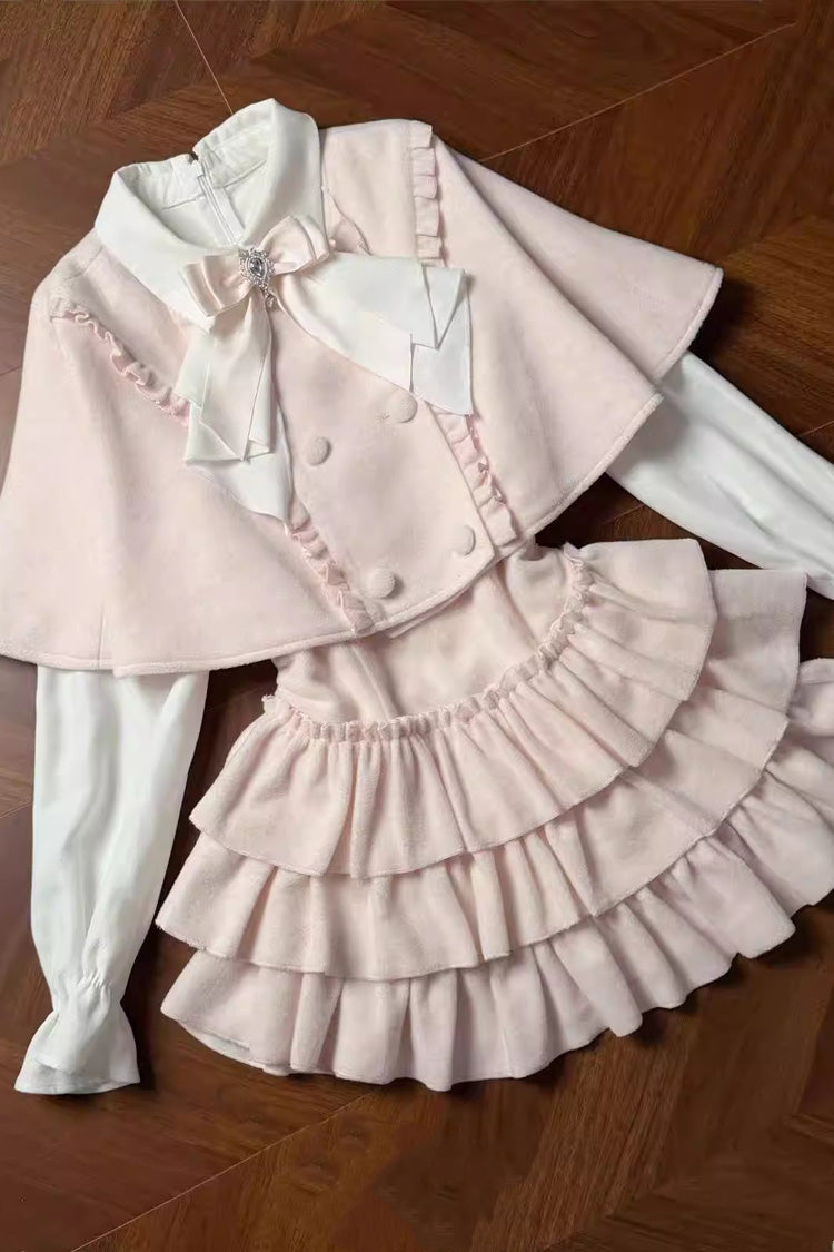 Sweet Lolita Dress - Cherry Blossom Snow, Pink, Ruffled, Layered, Long Sleeves - additional product view 7