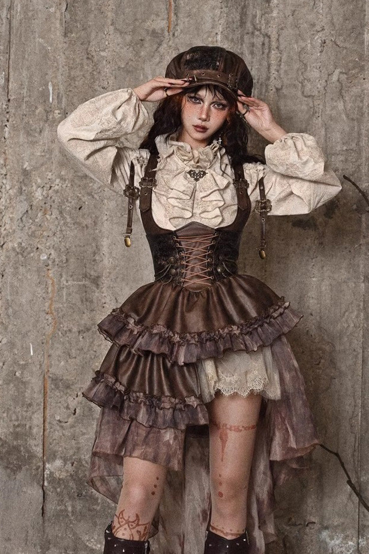 Sweet Lolita Dress - Chest Straps, Brown, Detachable Detail, Punk Style, Ruffled - additional product view 15