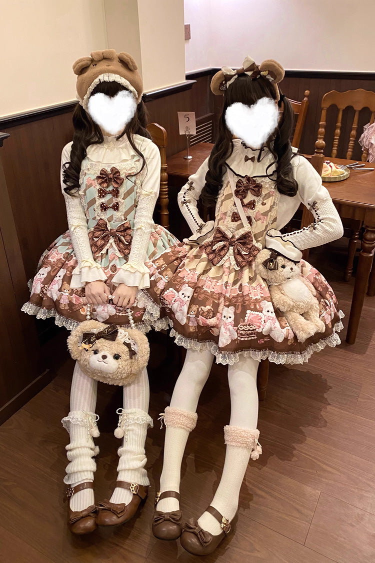 Sweet Lolita Dress - Chocolate Brownie, 2 Colors, Ruffled, Printed, Bow Detail - additional product view 12