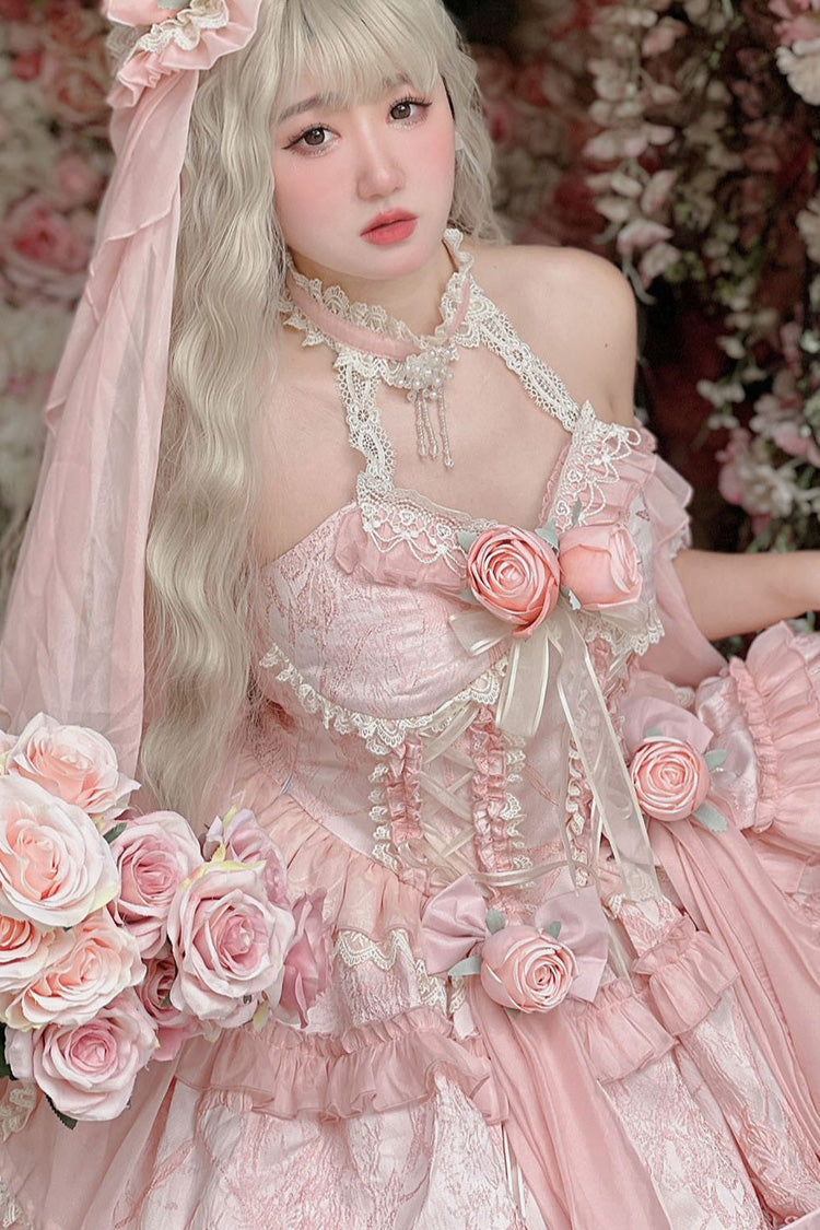 Sweet Lolita Dress - Gem Princess Fish Bone Detached, 2 Colors, Lace Trim, Bow Detail - additional product view 13