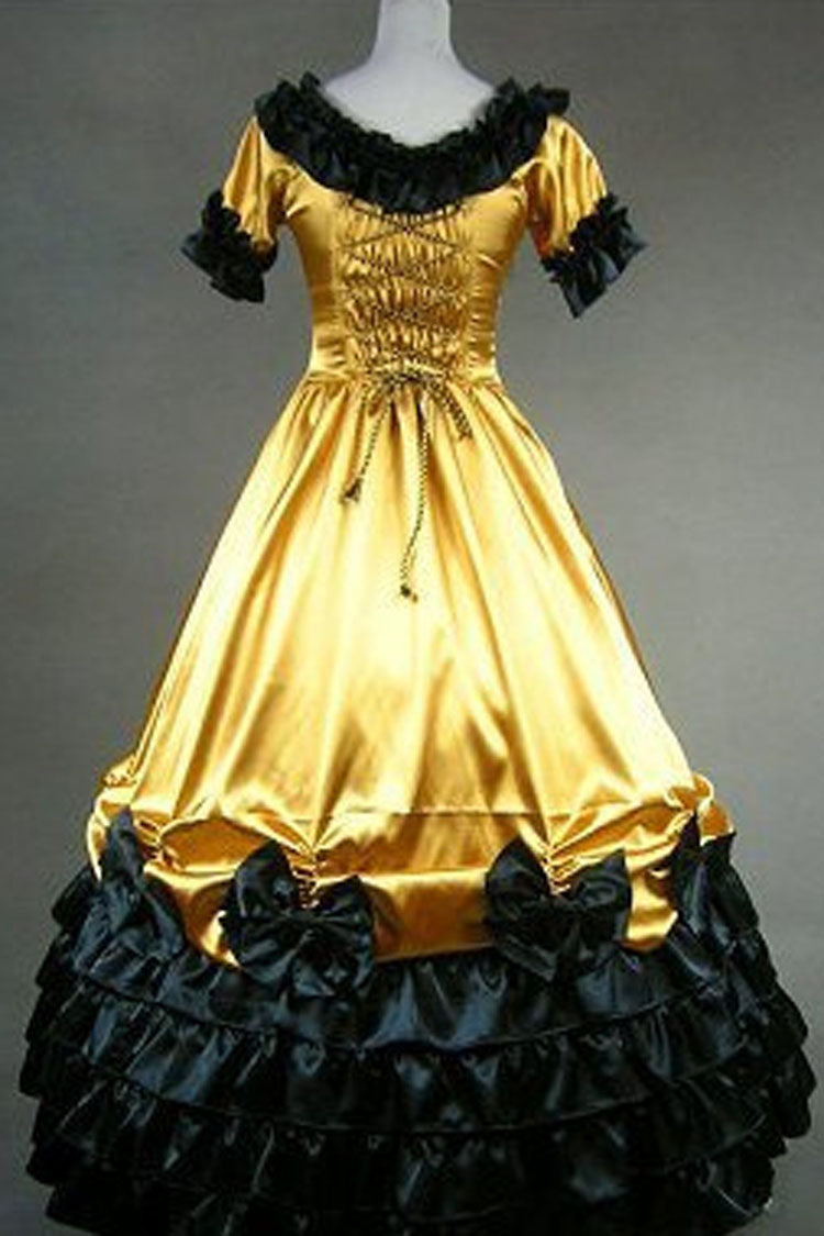 Sweet Lolita Dress - Golden Cotton Round Neck, Gold, Bow Detail, Gothic Style - additional product view 2
