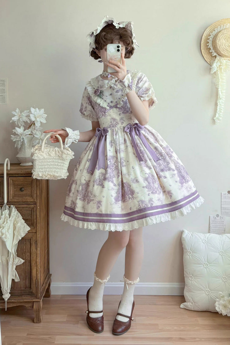 Sweet Lolita Dress - Grape Moon Almanac, Purple, Ruffled, Printed, Layered - additional product view 5