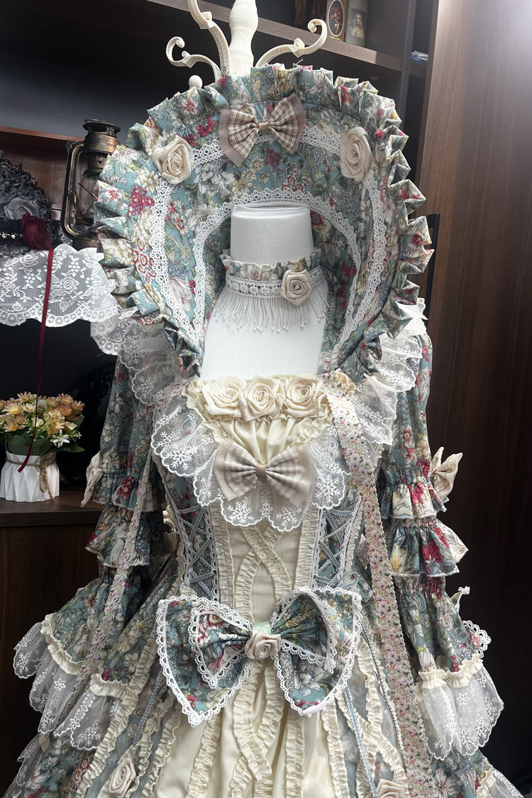 Sweet Lolita Dress - Green/ivory Print, 2 Colors, Lace Trim, Ruffled, Printed - additional product view 4
