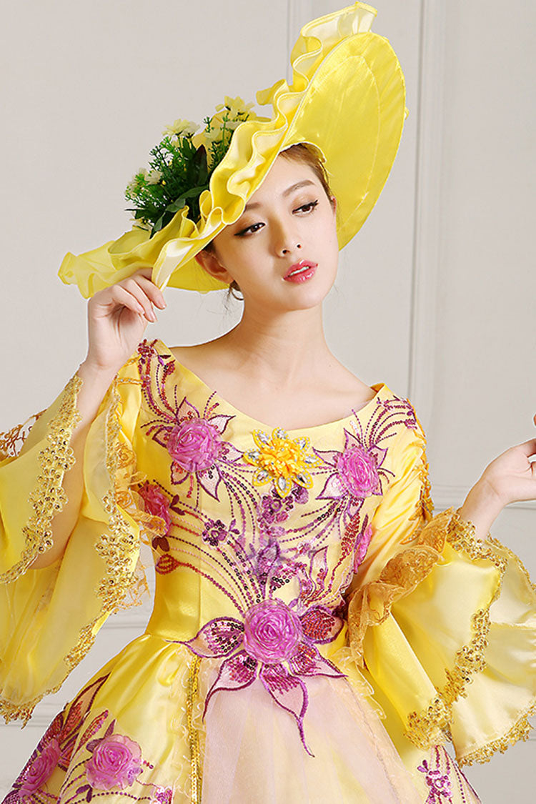 Sweet Lolita Dress - Half Sleeves Hime Sleeves High, Yellow, High Waist, Printed - additional product view 5