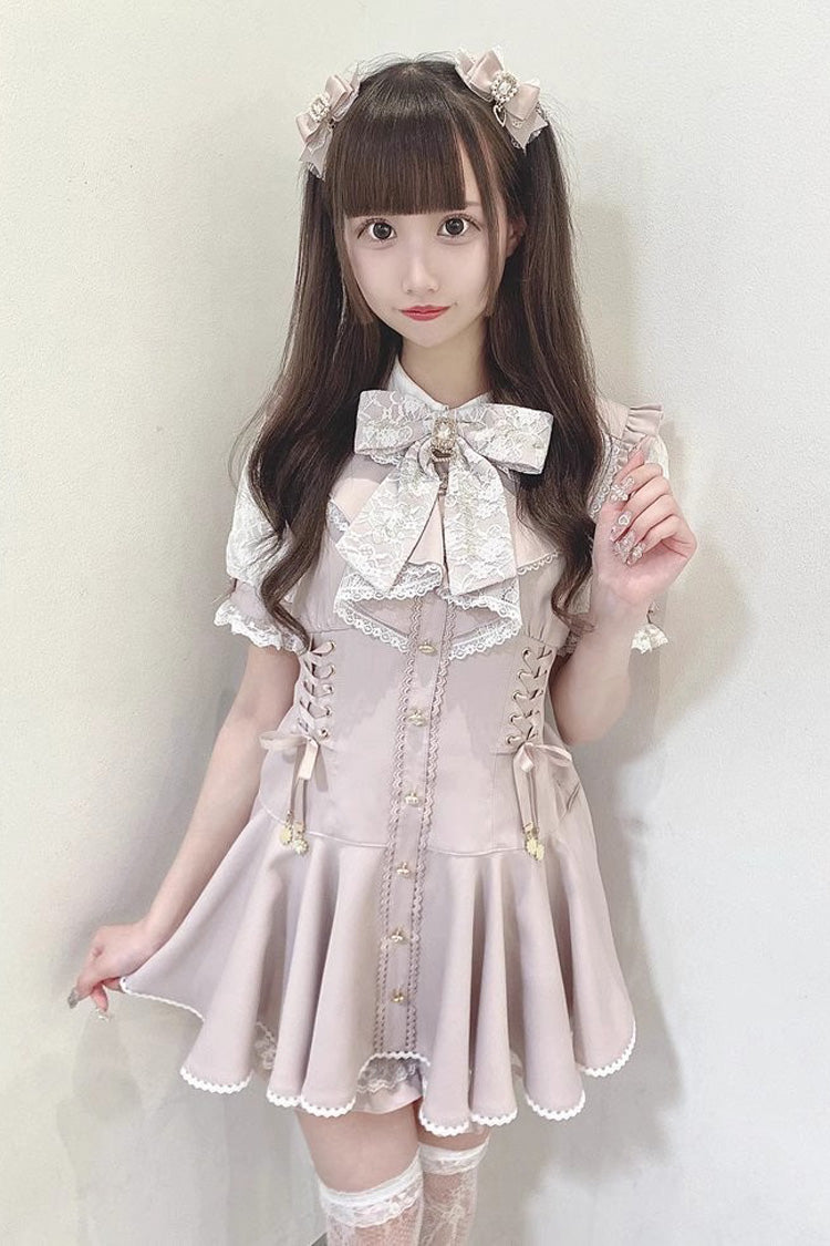 Sweet Lolita Dress - Japanese Diamond Buckle Heart, Pink, Buckle Detail, Lace Trim - additional product view 4