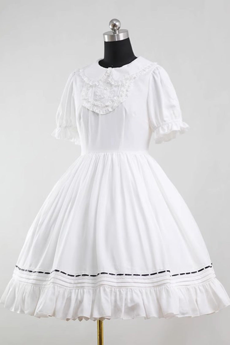 Sweet Lolita Dress - Lapel Collar Ruffle Bowknot, White, Gothic Style, Bow Detail, Ruffled - additional product view 2