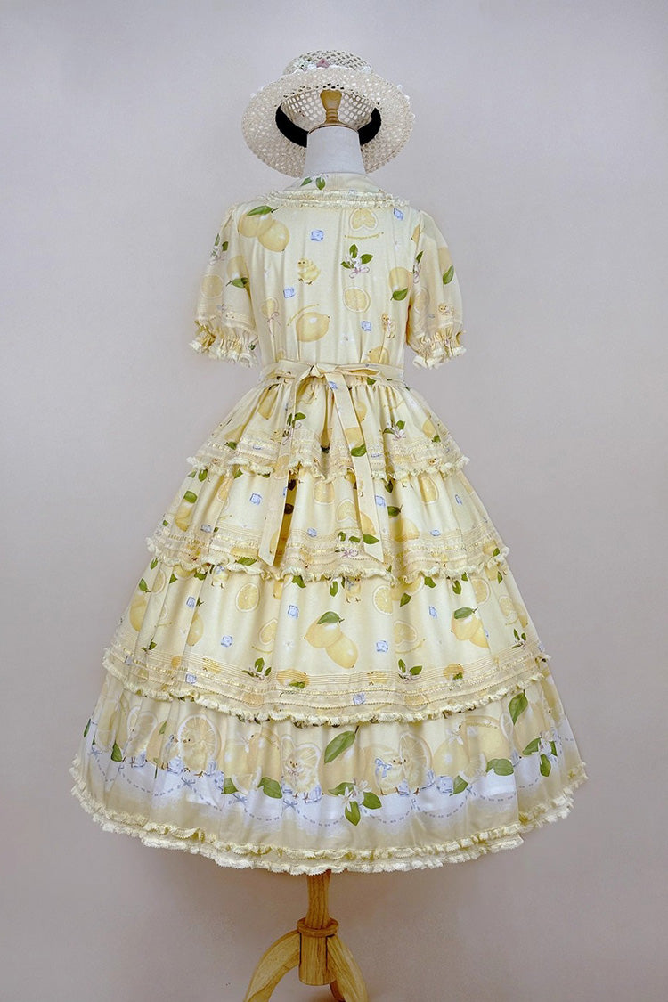 Sweet Lolita Dress - Lemon Chicken, Yellow, Layered, Bow Detail, Lace Trim - additional product view 7
