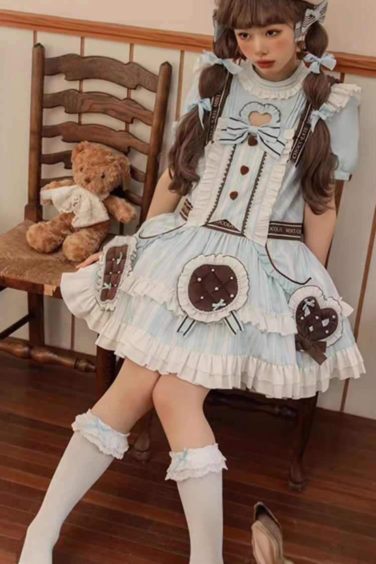 Sweet Lolita Dress - Light Blue Sea Salt Cookies, Blue, Printed, Bow Detail, Ruffled - additional product view 8