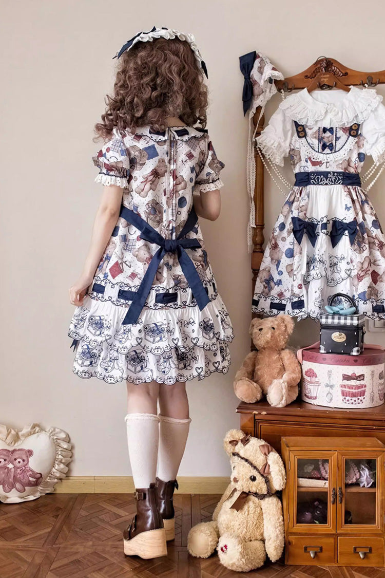Sweet Lolita Dress - Little Bear Tailor, Multi-Color, Printed, Layered, Bow Detail - additional product view 5