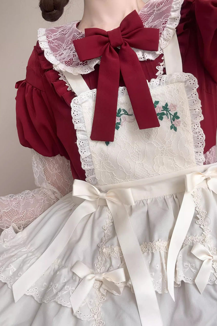Sweet Lolita Dress - Mist Over Flowers Along The Path, Red, Bow Detail, Lace Trim - additional product view 6